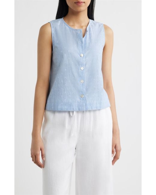 Cloth & Stone Blue Clip Dot Button Front Top