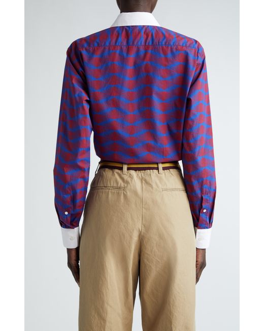 Dries Van Noten Blue Contrast Trim Cotton Button-up Shirt