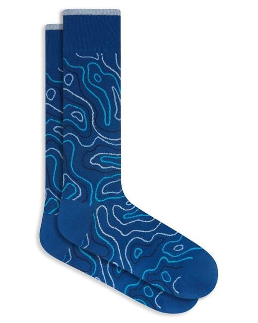Bugatchi Blue Topography Pattern Mercerized Cotton Blend Dress Socks for men