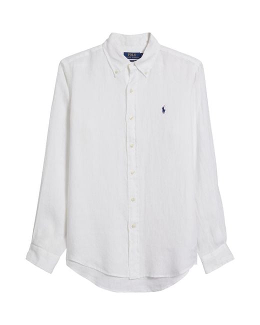 Polo Ralph Lauren White Solid Linen Button-Down Shirt for men