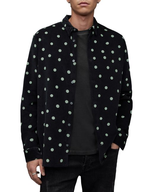 AllSaints Black Ocular Polka Dot Corduroy Button-up Shirt for men