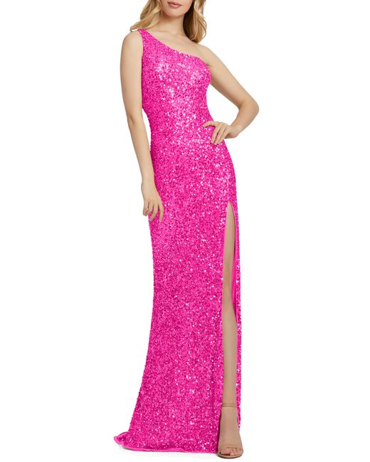 Mac Duggal Sequin One-shoulder Column Gown in Pink | Lyst