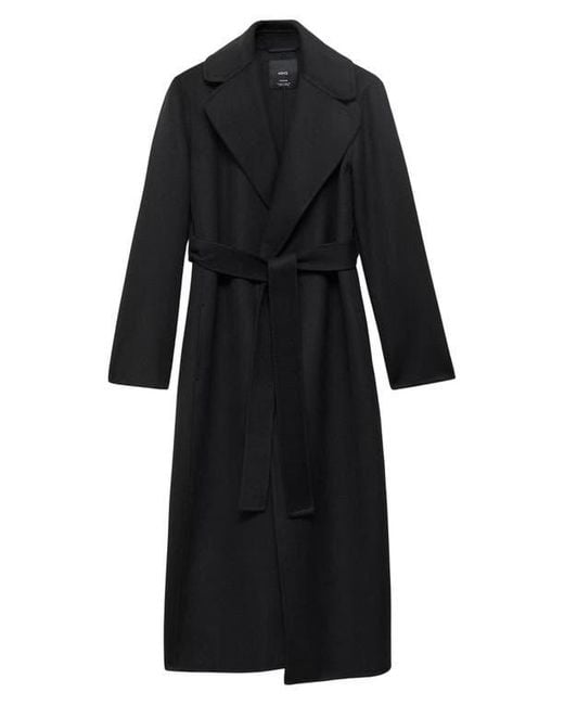 Mango Black Wool Blend Wrap Coat