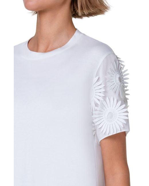 Akris Punto White Hello Sunshine Embroidered Floral Appliqué Cotton T-shirt