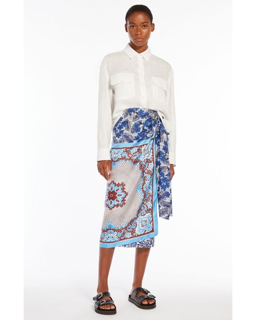 Weekend by Maxmara Blue Nuevo Floral Print Silk Wrap Skirt