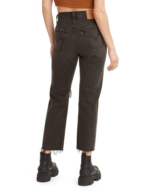Levi's Wedgie Ripped High Waist Crop Straight Leg Jeans in Black Lyst