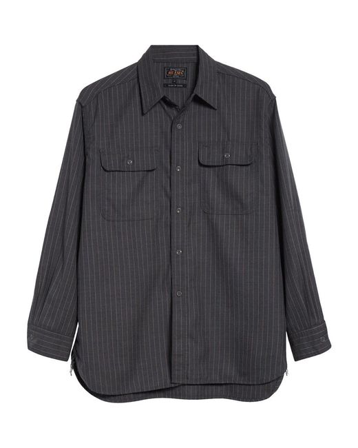 Beams Plus Black Work Uniform Pinstripe Serge Button-Up Shirt for men