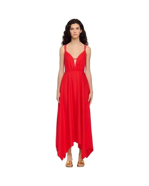 sandro asymmetric dress SANDRO Asymmetric Maxi Dress | Red