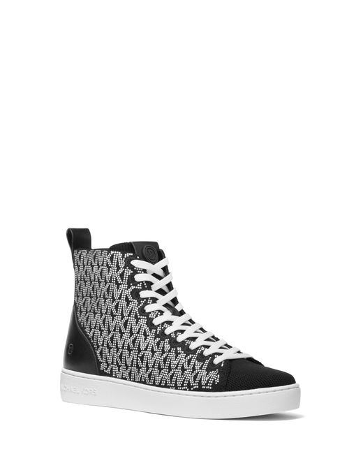 Michael Kors White Edie Crystal Logo Knit High-top Trainers