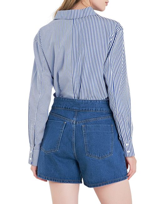 English Factory Blue Colorblock Stripe Long Sleeve Button-up Shirt