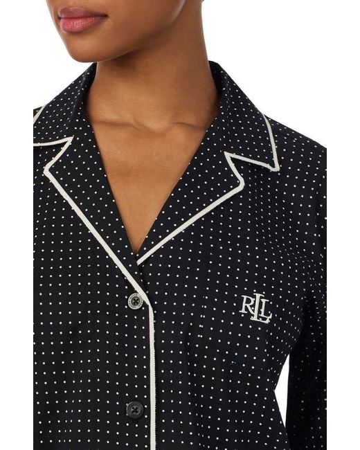 Ralph Lauren Black Cotton Blend Dot Print Pajamas