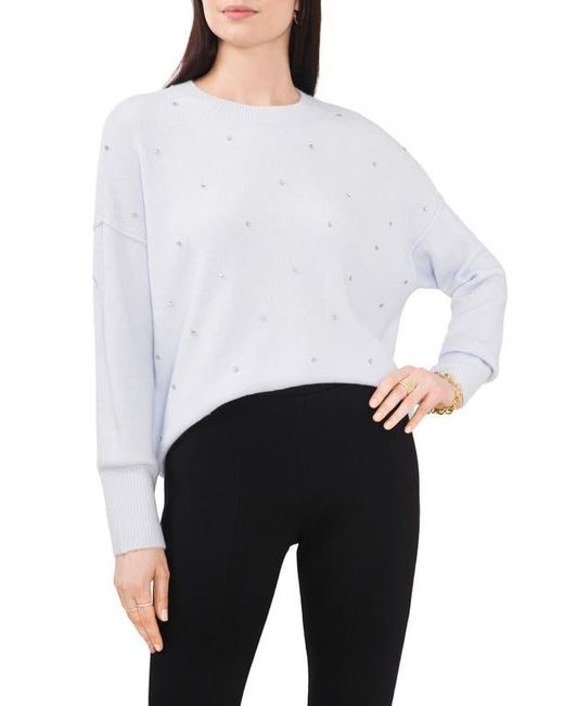 Chaus White Rhinestone Cozy Crewneck Sweater