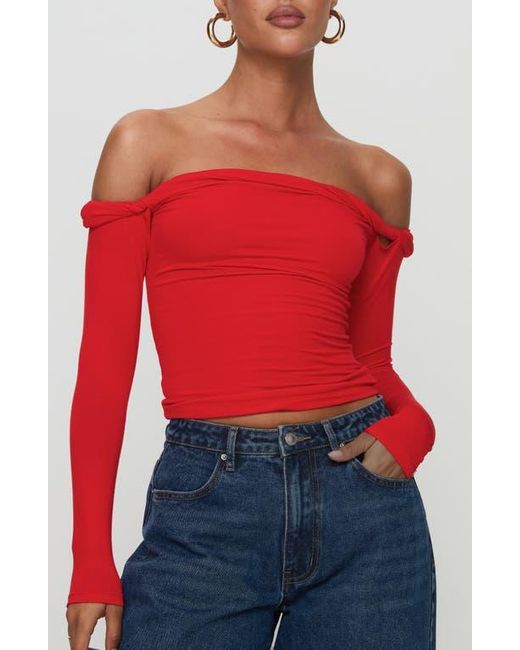 Princess Polly Red Dusky Twisted Off The Shoulder Long Sleeve Top