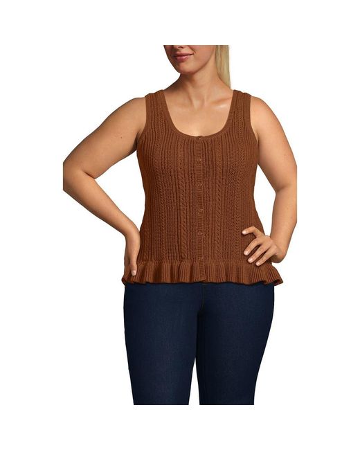 Lands' End Women's Blue Cotton Boucle Ruffle Hem Sleeveless