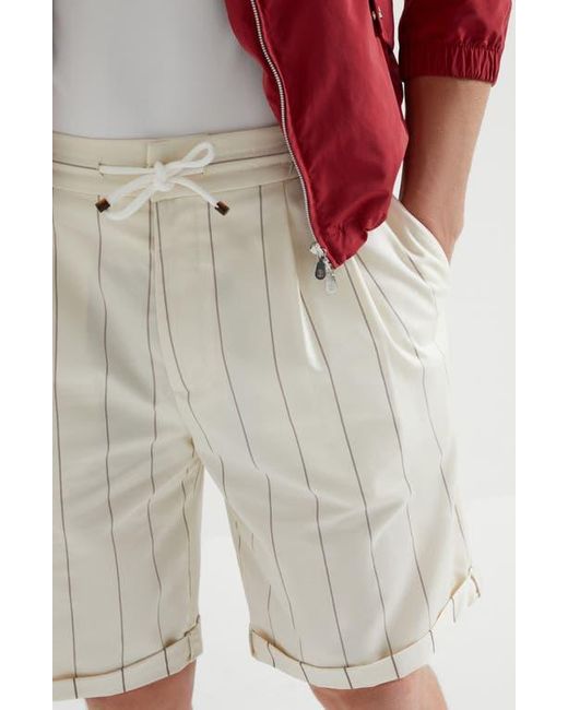 Brunello Cucinelli White Chalk Stripe Bermuda Shorts for men