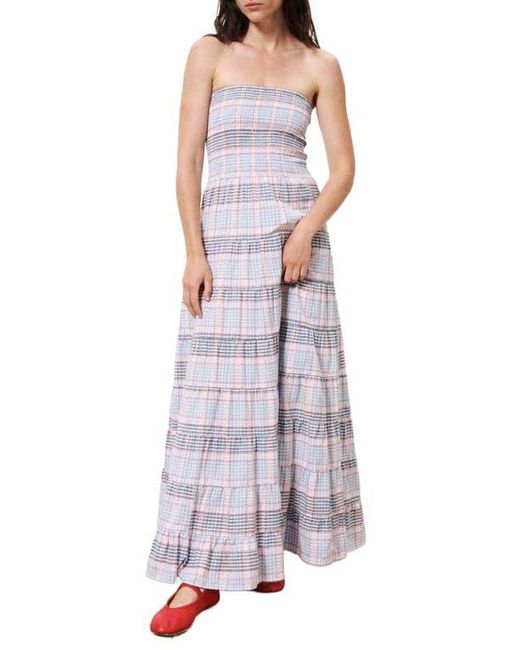 FRNCH Purple Dalel Smocked Tiered Strapless Maxi Dress