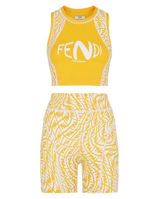 Fendi X Sarah Coleman Ff Vertigo Logo Crop Tank & Bike Shorts Set in Yellow for Men Lyst