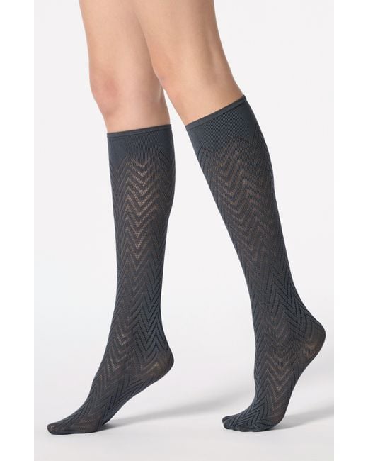 Oroblu Black Herringbone Knee High Socks