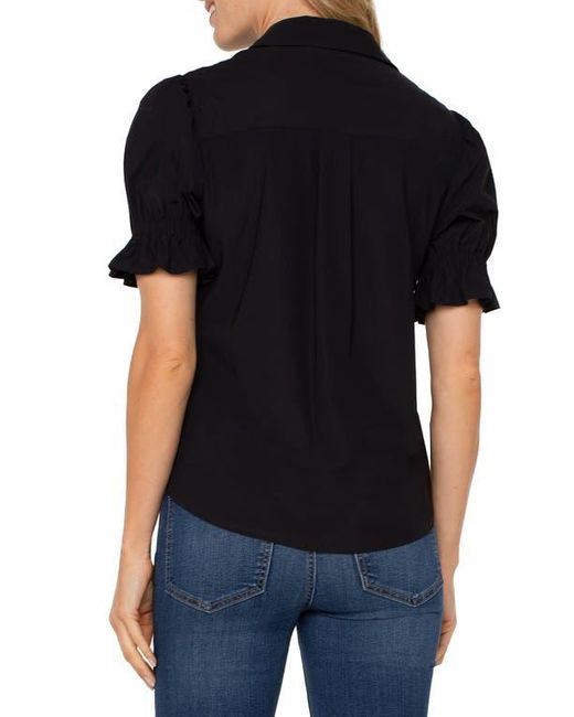 Liverpool Los Angeles Black Puff Sleeve Knit Snap-Up Shirt