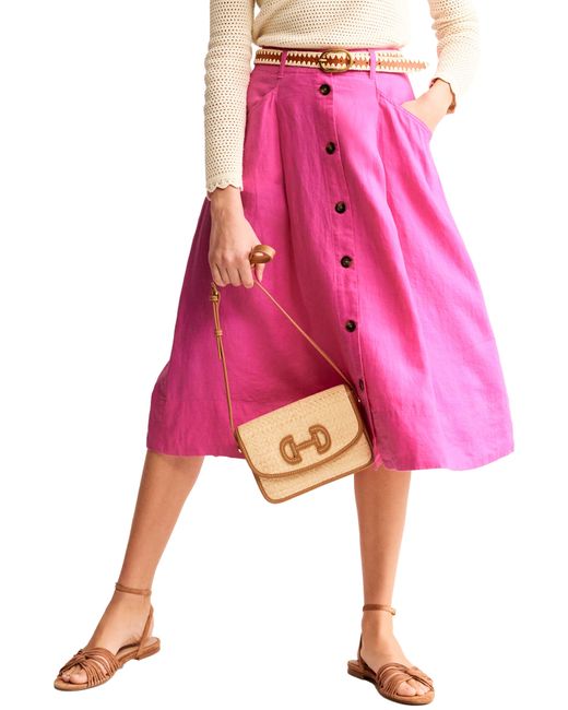 Boden Pink Petra Linen Midi Skirt