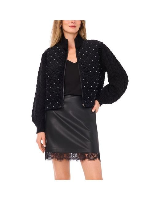 Vince Camuto Women's Black Bead Detail Quilted Velvet Jacket