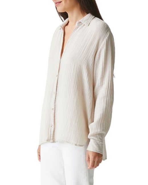 Michael Stars White Leo High-Low Cotton Gauze Button-Up Shirt