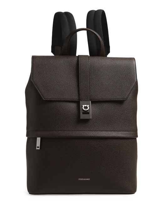 Ferragamo Black Twins Leather Backpack for men