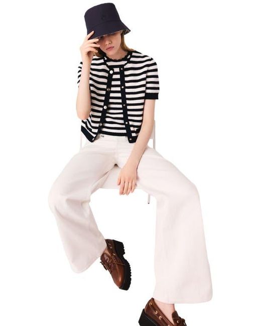 Maje White Crochet Cropped Cardigan