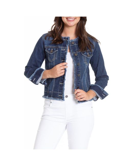 Apny Blue Frayed Collarless Denim Jacket