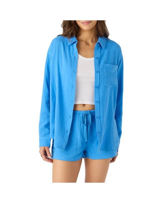 O'neill Sportswear Blue Leni Oversize Cotton Gauze Button-Up Shirt