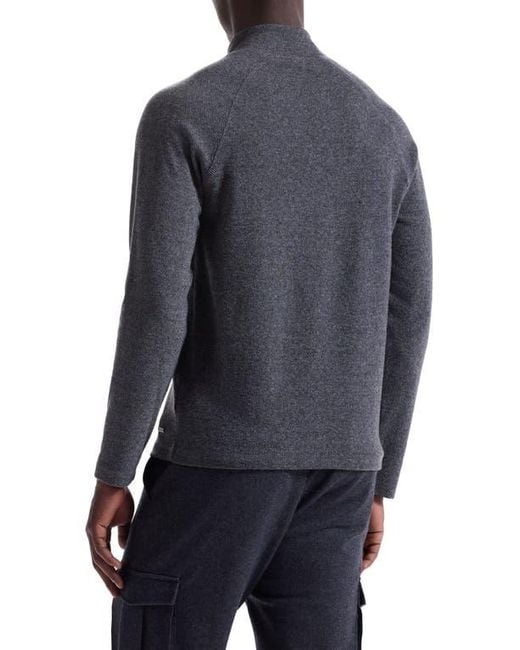 Bugatchi Blue Brushed Cotton Blend Quarter Zip Pullover for men