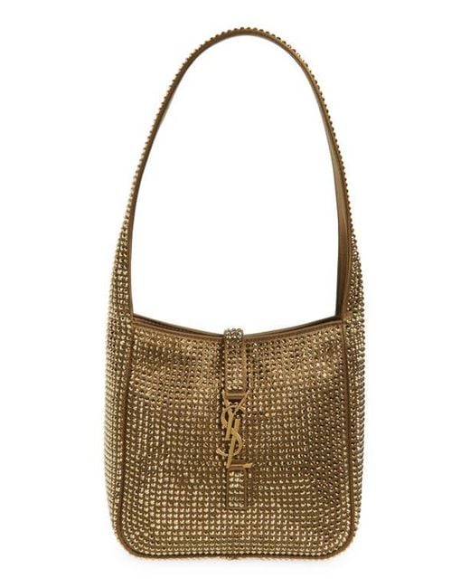 Saint Laurent Brown Mini Le 5 À 7 Crystal Embellished Shoulder Bag