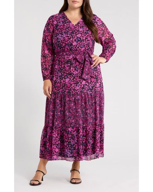 Kasper Purple Floral Long Sleeve Tiered Maxi Dress