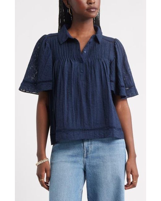 Treasure & Bond Blue Flutter Sleeve Popover Top