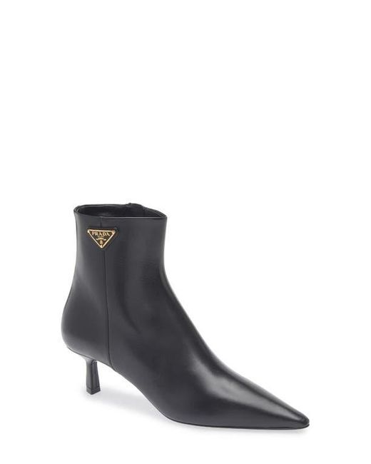 Prada Black Pointed Toe Kitten Heel Bootie