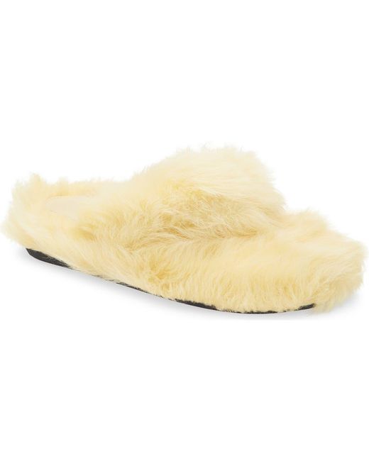 Acne Yellow Blurr Shearling Flip Flop