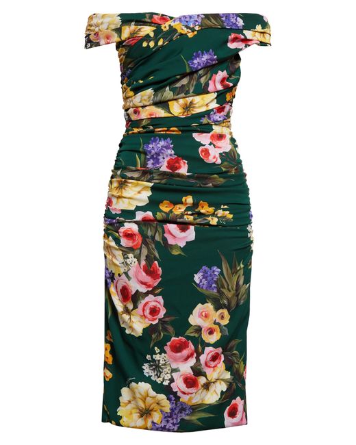 Dolce & Gabbana Blue Garden Floral Print Charmeuse Sheath Dress