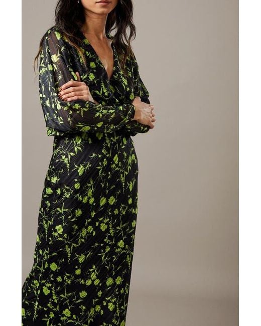 Warehouse Green Shadow Stripe Batwing Midi Dress