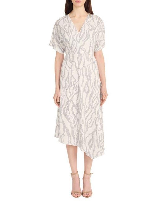 Maggy London White Abstract Print Asymmetric Midi Dress