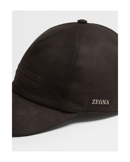 Zegna Black Secondskin Leather Adjustable Baseball Cap for men