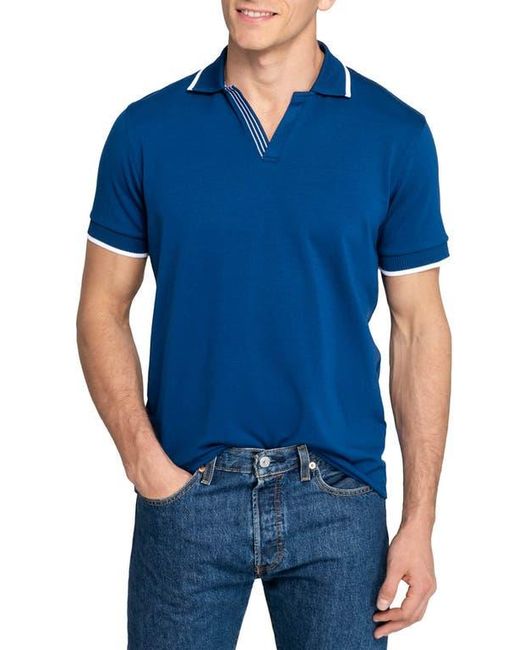 Con.struct Blue Slim Fit Solid Johnny Collar Short Sleeve Polo for men
