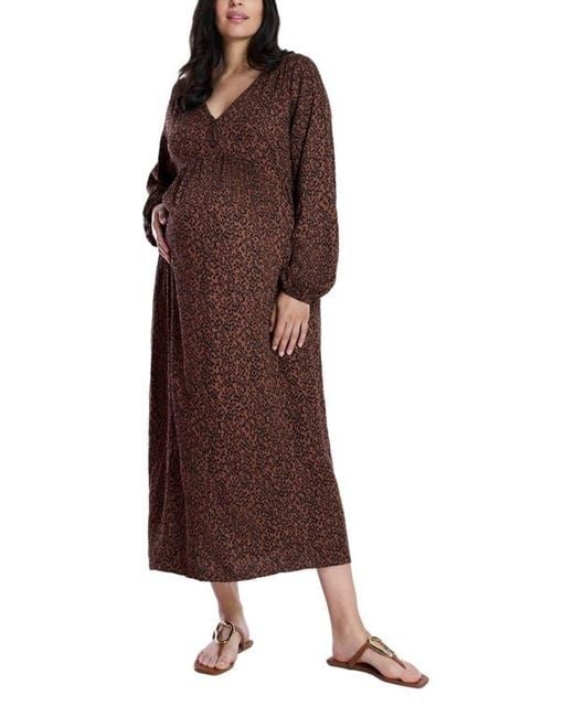 Motherhood Maternity Brown Long Sleeve Button Front Maternity Midi Dress