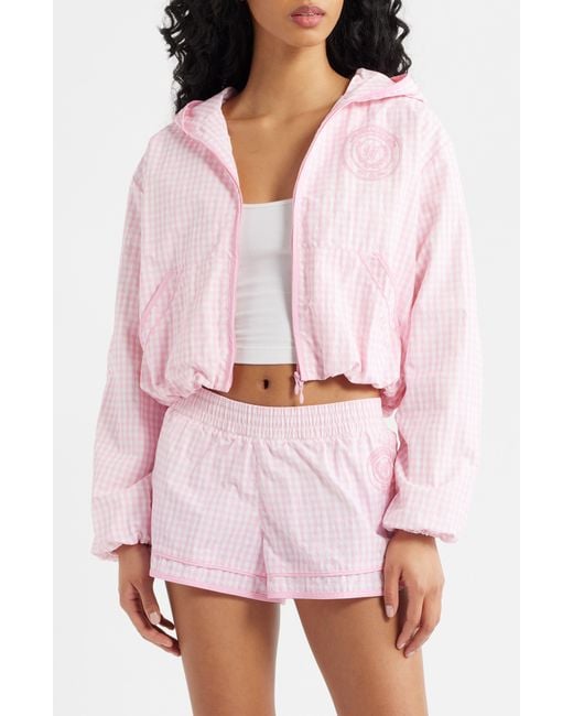 LoveShackFancy Pink Kariana Front Zip Hooded Jacket