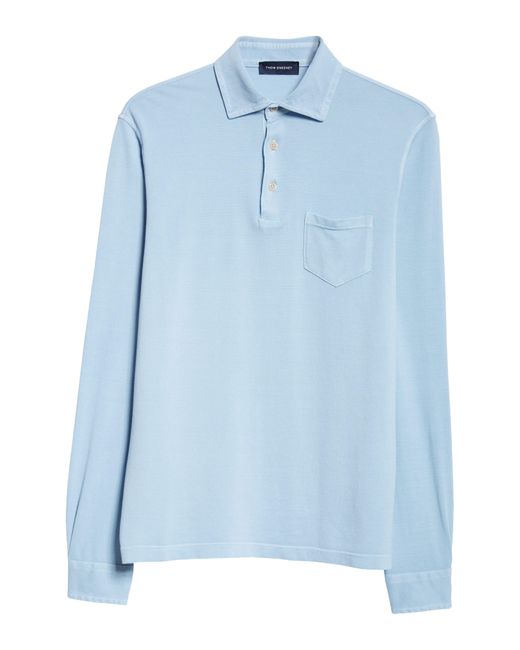 Thom Sweeney Blue Long Sleeve Cotton Piqué Polo for men
