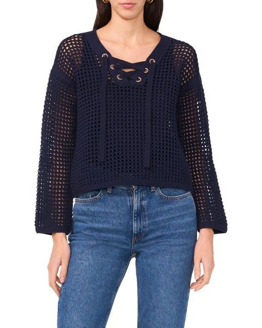 Two By Vince Camuto Blue Open Stitch Lace-Up Top
