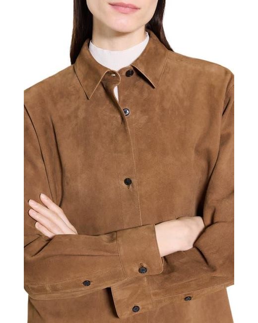 Theory Brown Classic Boxy Fit Suede Shirt Jacket