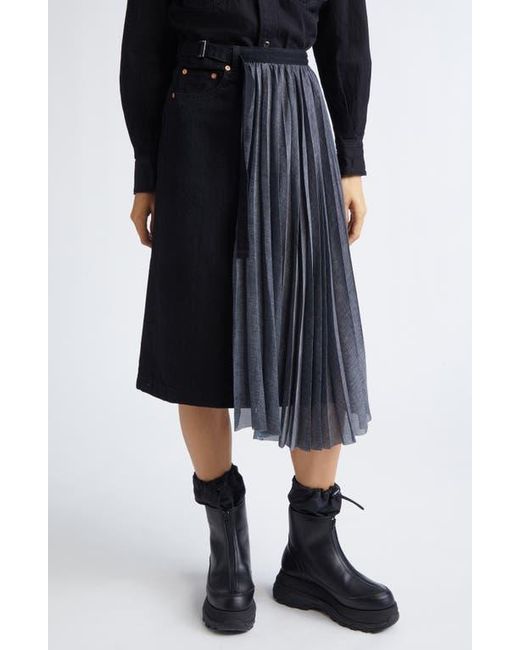 Sacai Black Mixed Media Midi Skirt