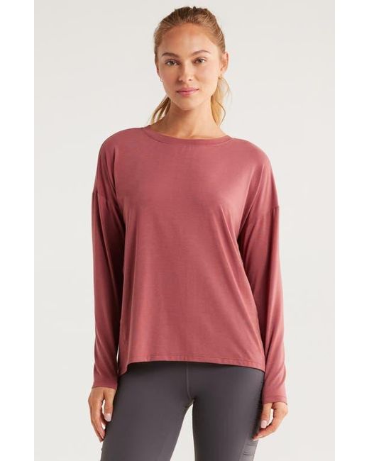 Zella Red Breathe Long Sleeve Split Back T-Shirt