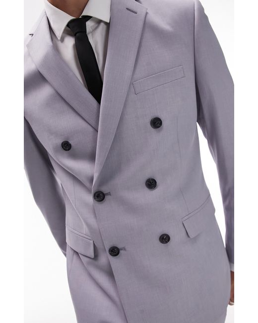 Topman Purple Skinny Fit Double Breasted Sport Coat for men