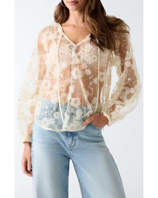Guess Blue Sequin Sheer Top